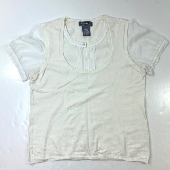 George Womens Sweater Blouse Cream Ivory Sheer Short Sleeve Top Size Large 12 14 - Picture 1 of 3